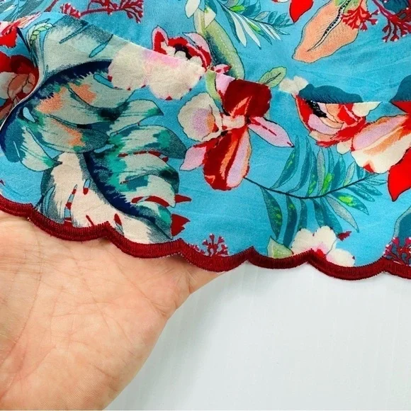 JOHNNY WAS Sz S Top Blue Floral Print Cold Shoulder - Picture 10 of 13